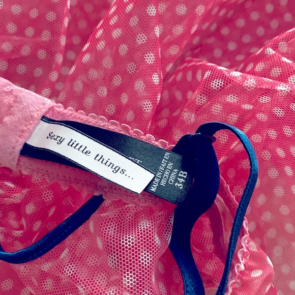 34B Pink Polka Dot Sexy Little Things Flyaway Babydoll Lace Mesh Flyaway - Picture 9 of 9